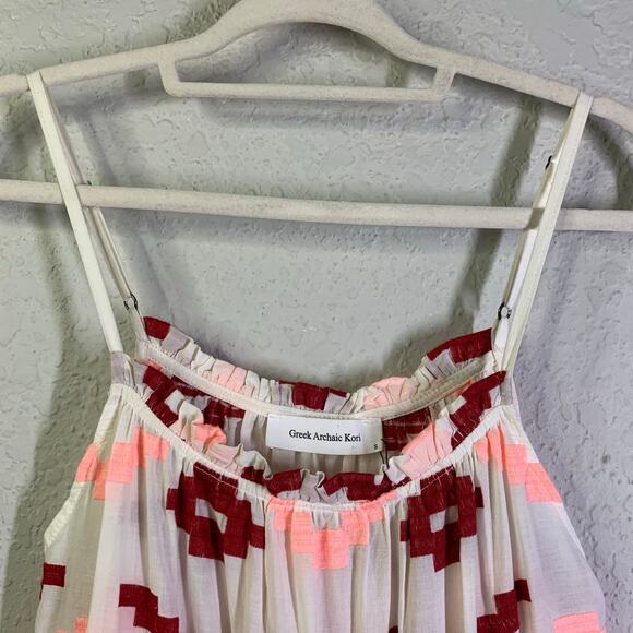 GREEK ARCHAIC KORI Dress Small‎ NWOT Midi Geometric Strap Embroidered Drop Waist - Picture 5 of 15